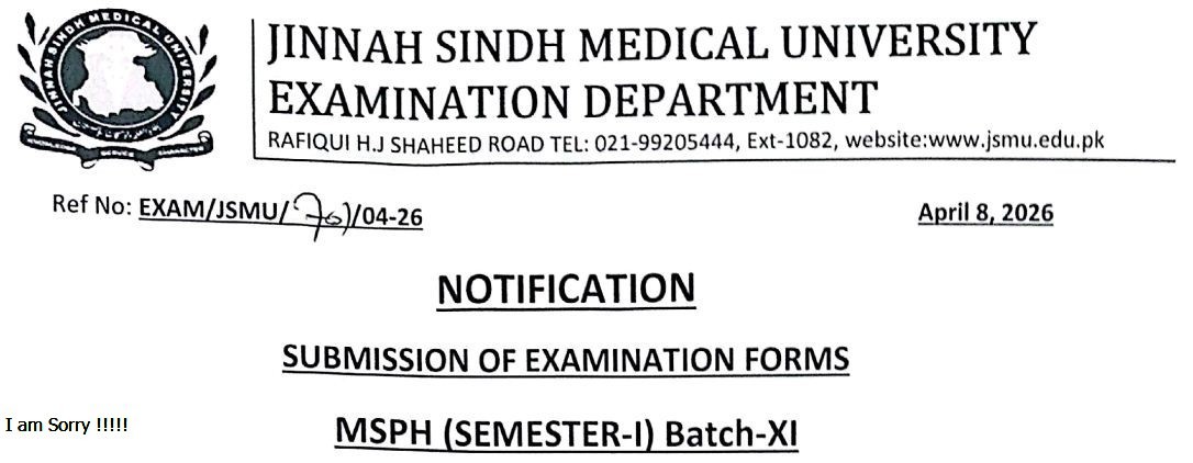 JSMU Exam Form Submission Notice 2026 for MSPH Students