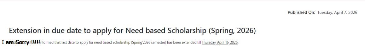 VU Deadline Extension Notice 2026 for Need Based Scholarships Released