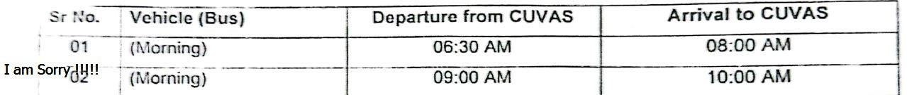 CUVAS Transport Schedule 2026 for Students Announced