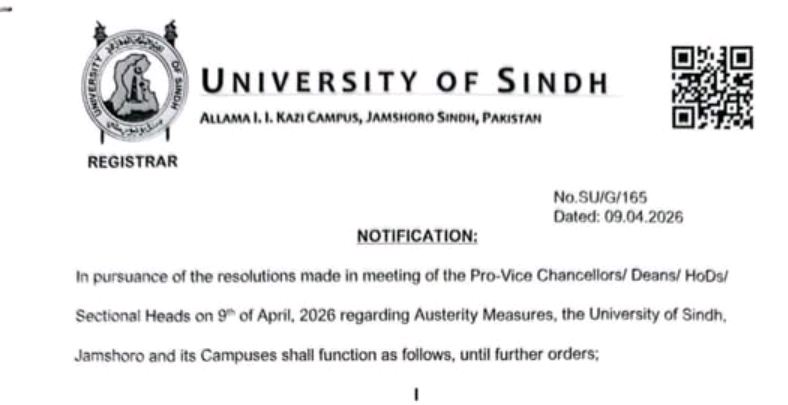 USindh Austerity Schedule 2026 for Students and Staff Announced
