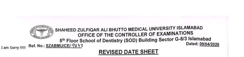 SZABMU Revised Date Sheet 2026 Released for BS Programs Exams