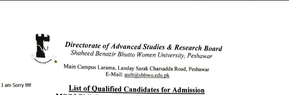 SBBWU Qualified Candidates List 2026 Released for MS & MPhil Admissions