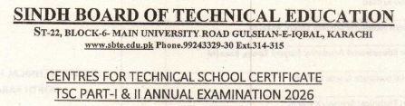 SBTE TSC Part I and II Annual Exam Centers List 2026