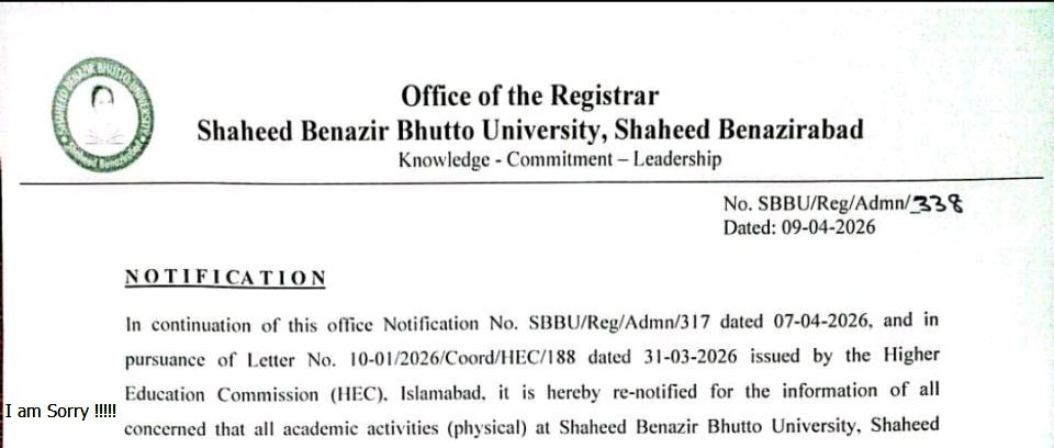 SBBU Hybrid Schedule Notice 2026 Announced for All Campuses