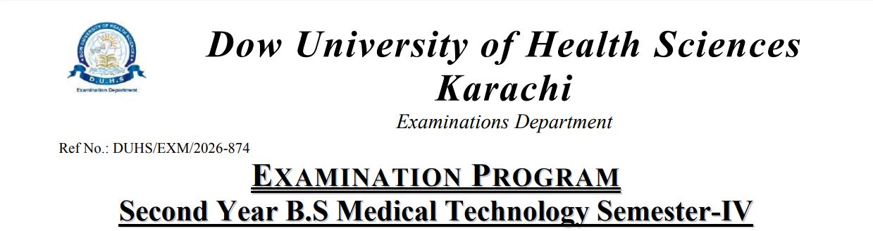 DUHS Date Sheet 2026 Released for BS Medical Technology and Optometry Programs