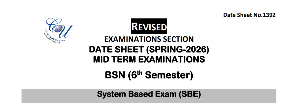 CUSIT Releases Date Sheet 2026 for BSN 6th Semester Mid Term Exams