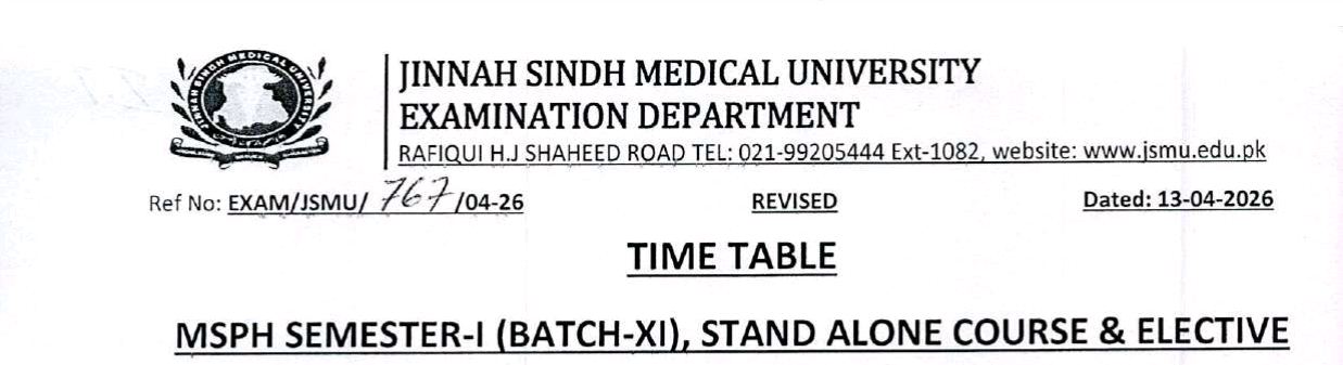 JSMU Time Table 2026 MSPH Exams Released