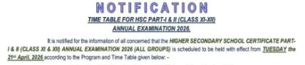 BISE Mirpurkhas HSC Inter Date Sheet 2026 Announced