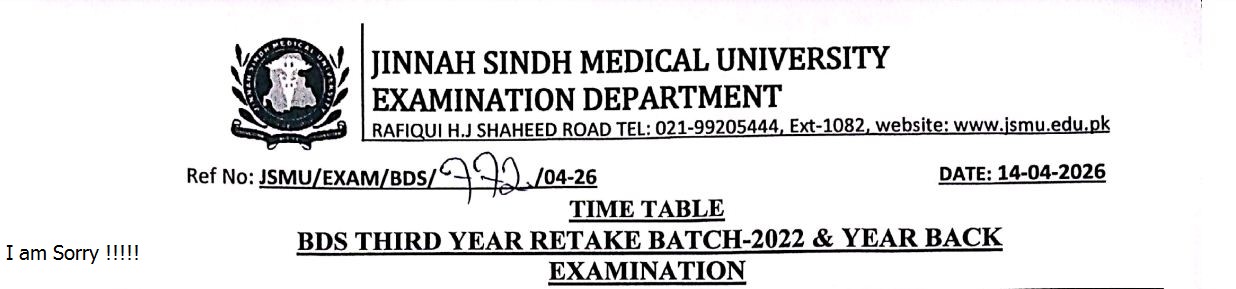 JSMU Date Sheet 2026 Released for BDS 3rd Year Retake Exams