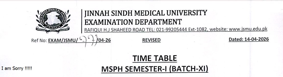 JSMU Time Table 2026 Announced for MSPH Semester I Exams