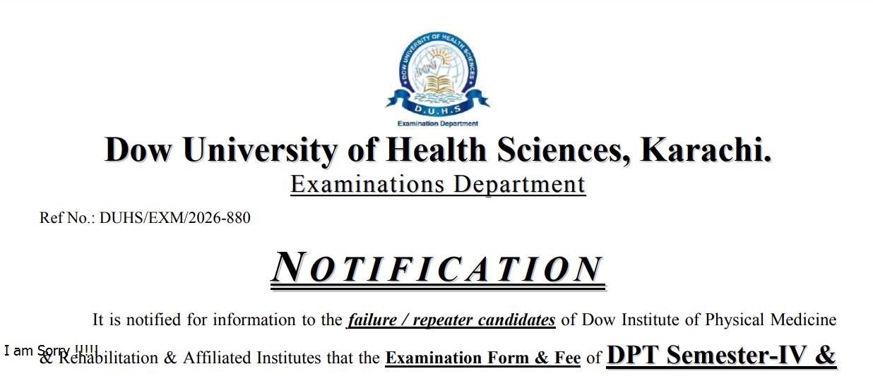 DUHS Exam Form & Fee Notice 2026 for DPT, MS & BS Programs Announced