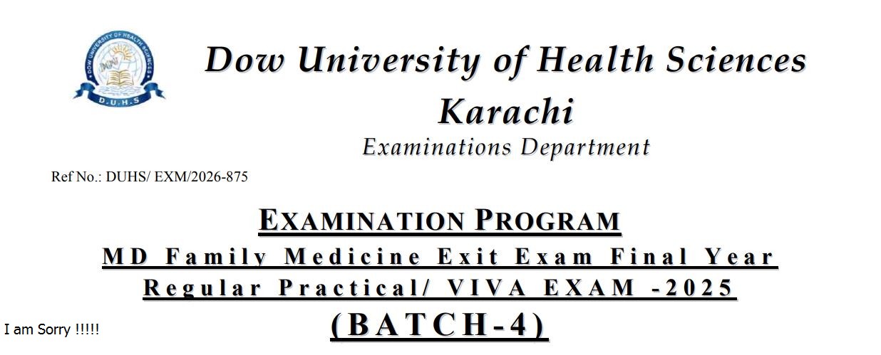 DUHS Date Sheet 2026 Released for MD, DPT & MS Exams