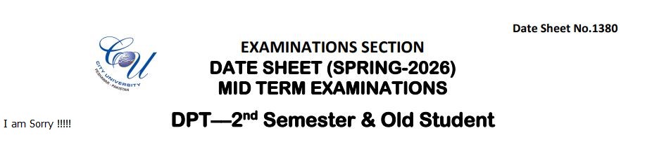 CUSIT Date Sheet 2026 Released for DPT Mid-Term Exams Spring Session
