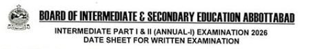 BISE Abbottabad HSSC Exams Date Sheet 2026