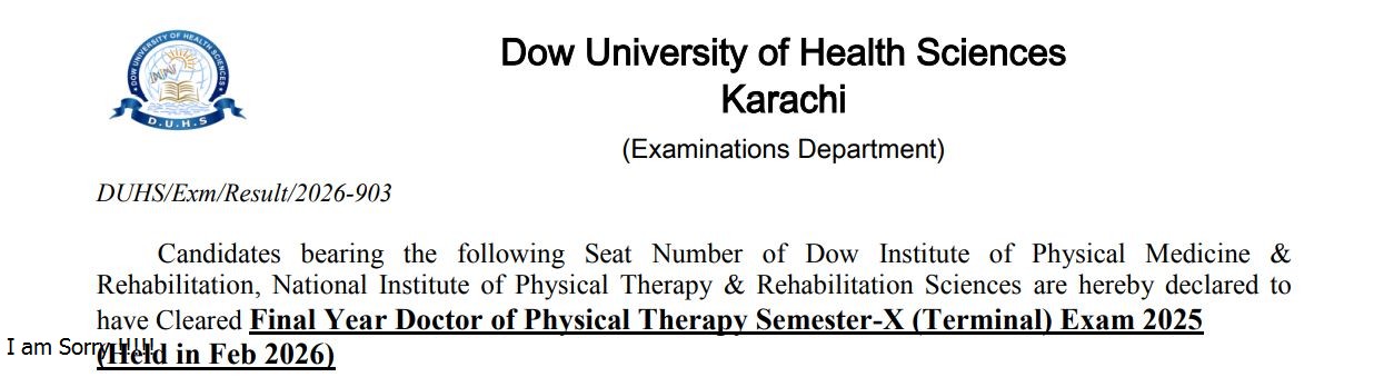 DUHS DPT Semester X Final Year Result 2026 Declared
