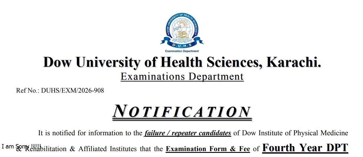 DUHS DPT Semester VIII Retake Exam Form & Fee Notice 2026 Released