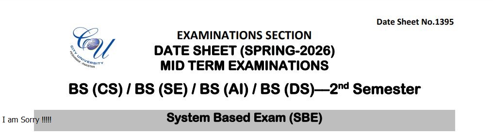 CUSIT Date Sheet 2026 for BS Programs Mid-Term Exams Announced