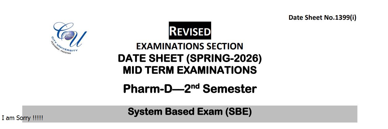CUSIT PharmD 2nd Semester Revised Date Sheet 2026 Released