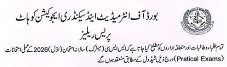 BISE Kohat Matric Practical Exams Dates 2026