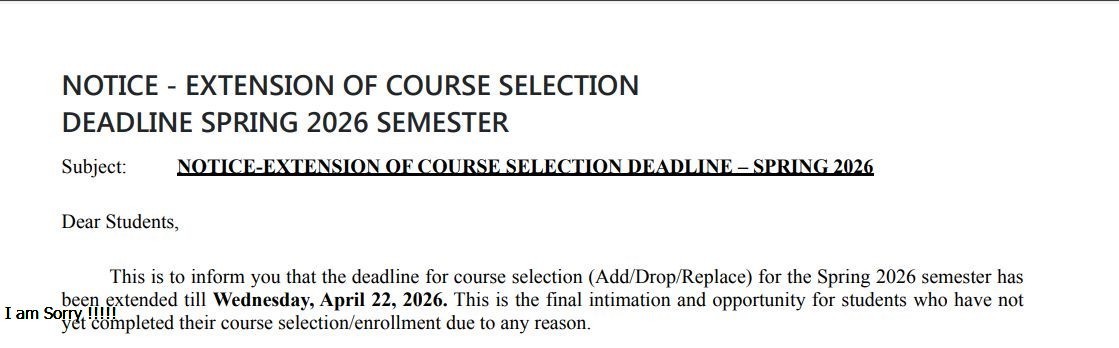 VU Course Selection Deadline 2026 Extended