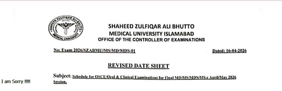 SZABMU MD, MS & MDS Revised Date Sheet 2026 Released