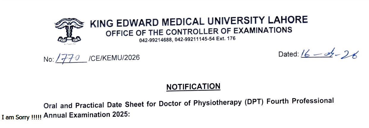 KEMU Releases DPT 4th Professional Date Sheet 2026