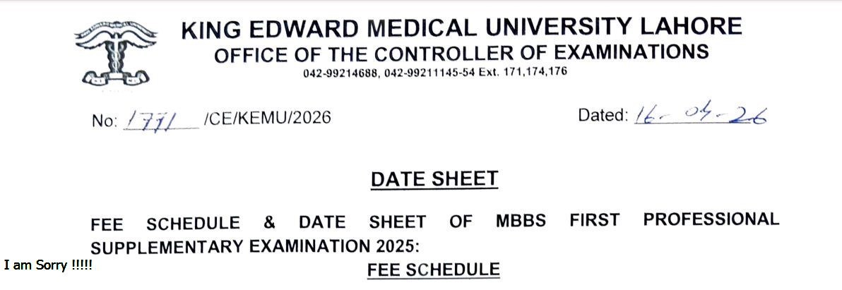KEMU MBBS 1st Prof Supplementary Exam Fee Schedule & Date Sheet 2026 Released