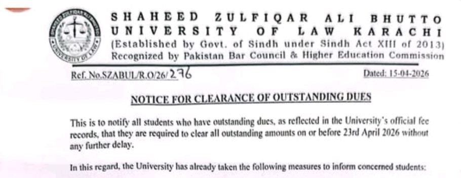 SZABUL Dues Clearance Notice 2026 for All Students Released