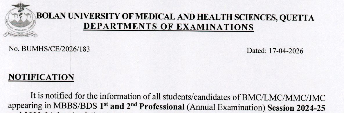 BUMHS Exam Form & Fee Schedule 2026 for MBBS & BDS Students Released