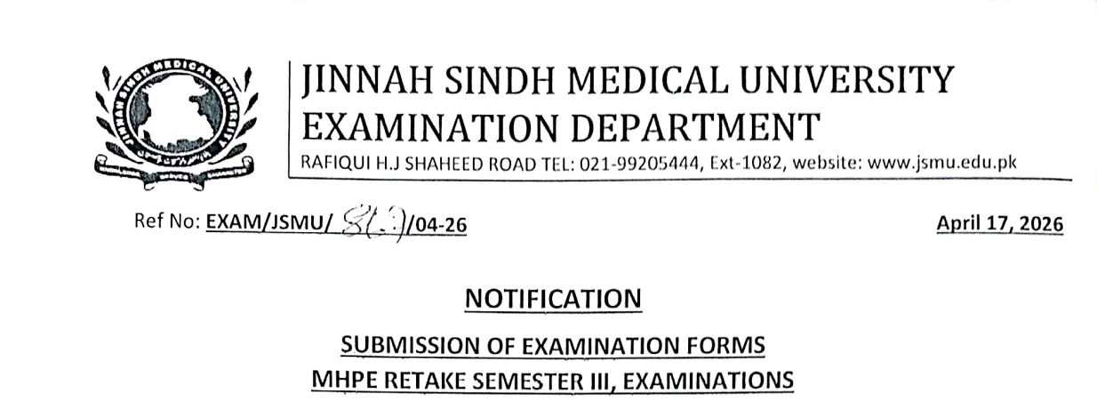JSMU Exam Form Submission Notice 2026 for MHPE Semester III Retake Exams Issued