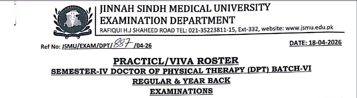 JSMU Time Table 2026 Released for DPT Semester IV and VII Exams