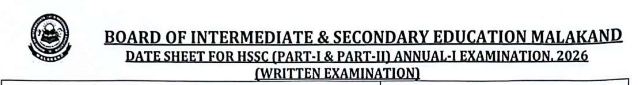 BISE Malakand Inter Date Sheet 2026 Now Available