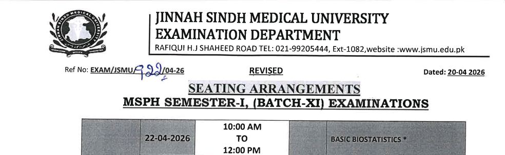 JSMU Time Table 2026 Released for MSPH Semester I Batch XI Exams
