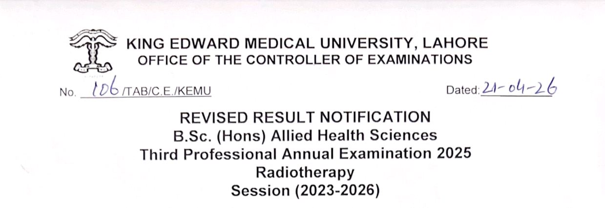 KEMU Result 2026 Revised for BSc Hons AHS Program Exams