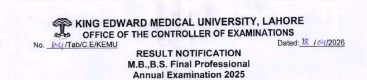 KEMU Result 2026 Announced MBBS Programs Exams