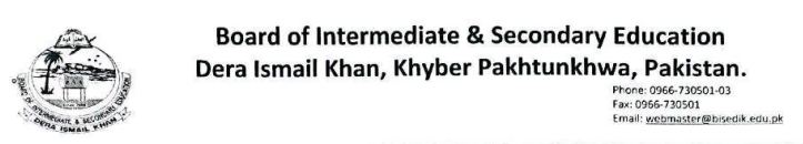 BISE DI Khan Class 9 Enrolment Schedule 2026 2027