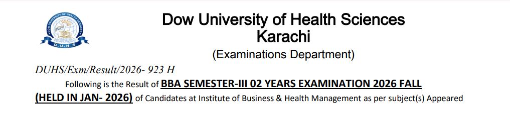 DUHS Results 2026 Announced for BBA Programs Exams