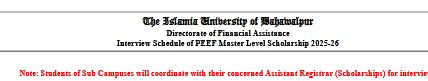 IUB PEEF Master Level Scholarship Interview Dates 2026 Released