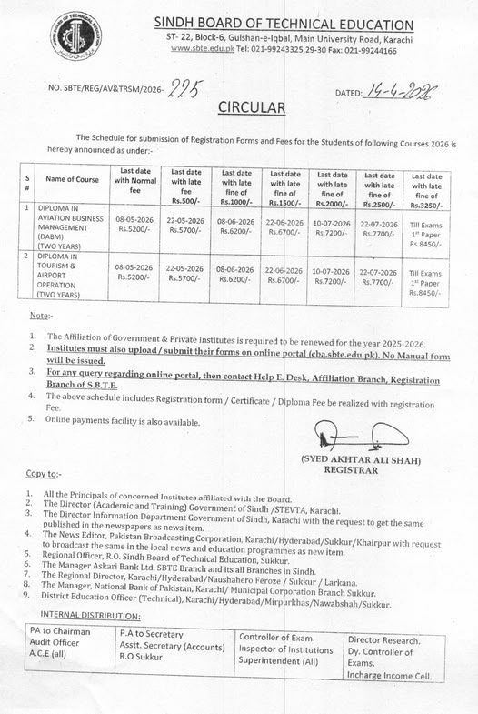 Apply Today SBTE Diploma Courses 2026 Registration Dates