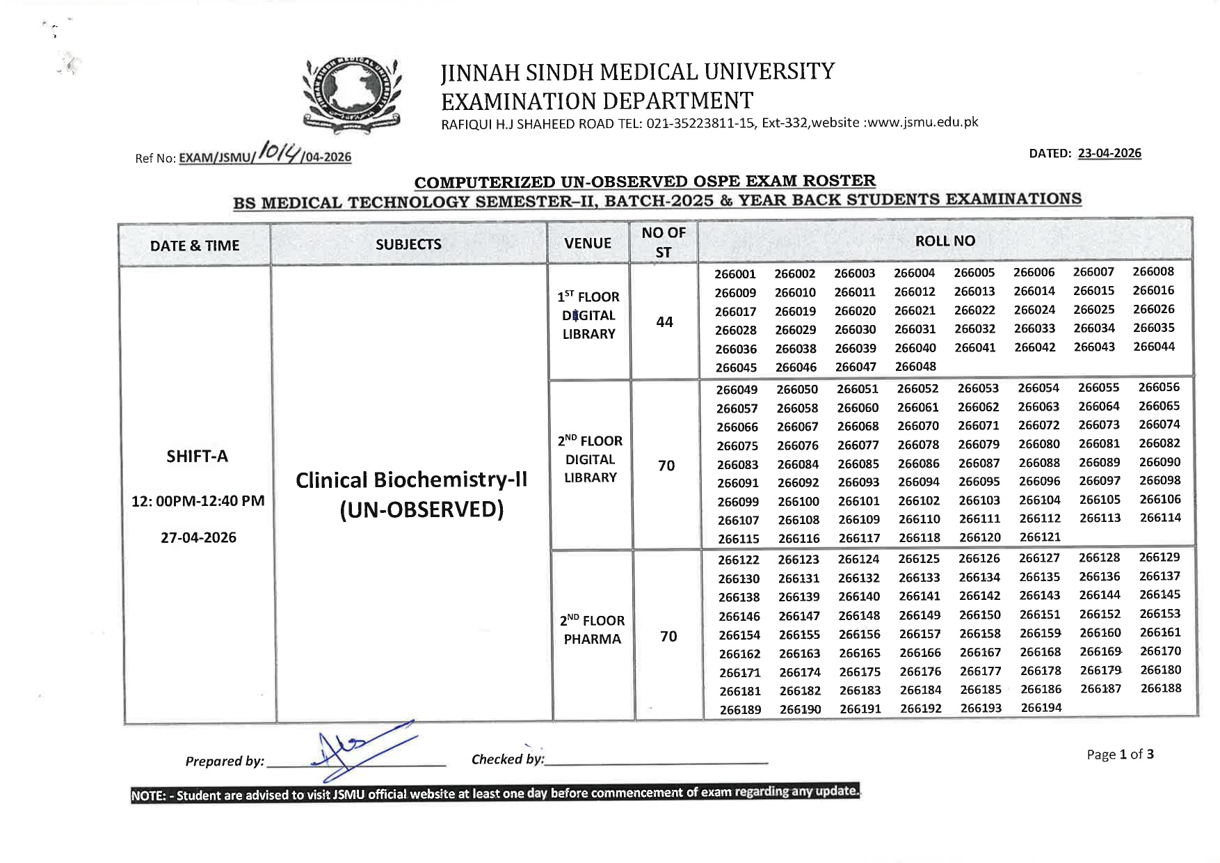 JSMU Date Sheet 2026 for BSMT Semester II Exams Announced