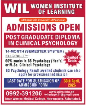 WIL Abbottabad PGD Clinical Psychology 2026 Open