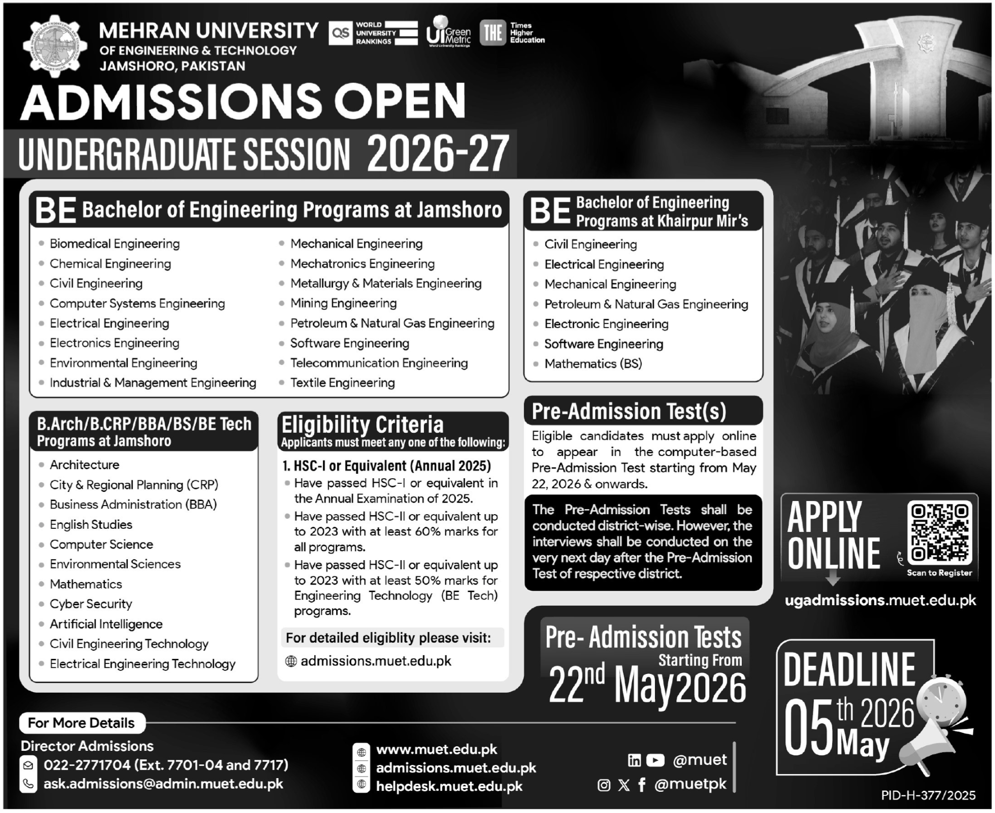 Undergraduate Admissions 2026 open at Mehran Unversity Result.pk