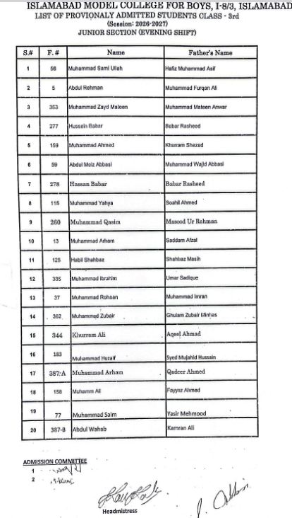 Check IMC I 8 3 Grade 5 Provisional Admission List 2026