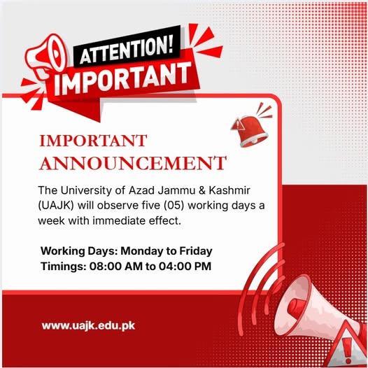 Check UAJK Revised Office Hours and Working Days 2026