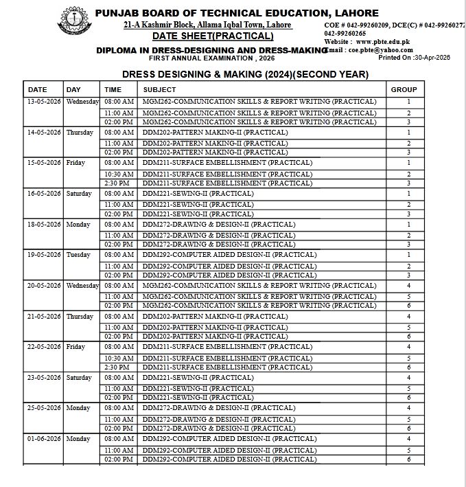 PBTE DDM 2nd Year Practical Date Sheet 2026 Announced
