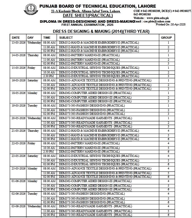PBTE DDM 3rd Year Practical Date Sheet 2026 Announced