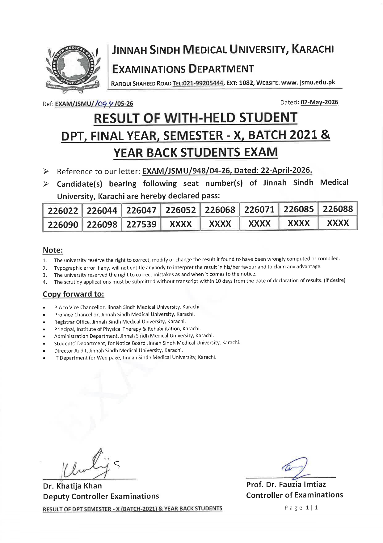 JSMU Result 2026 Announced for DPT Final Year Semester X Students