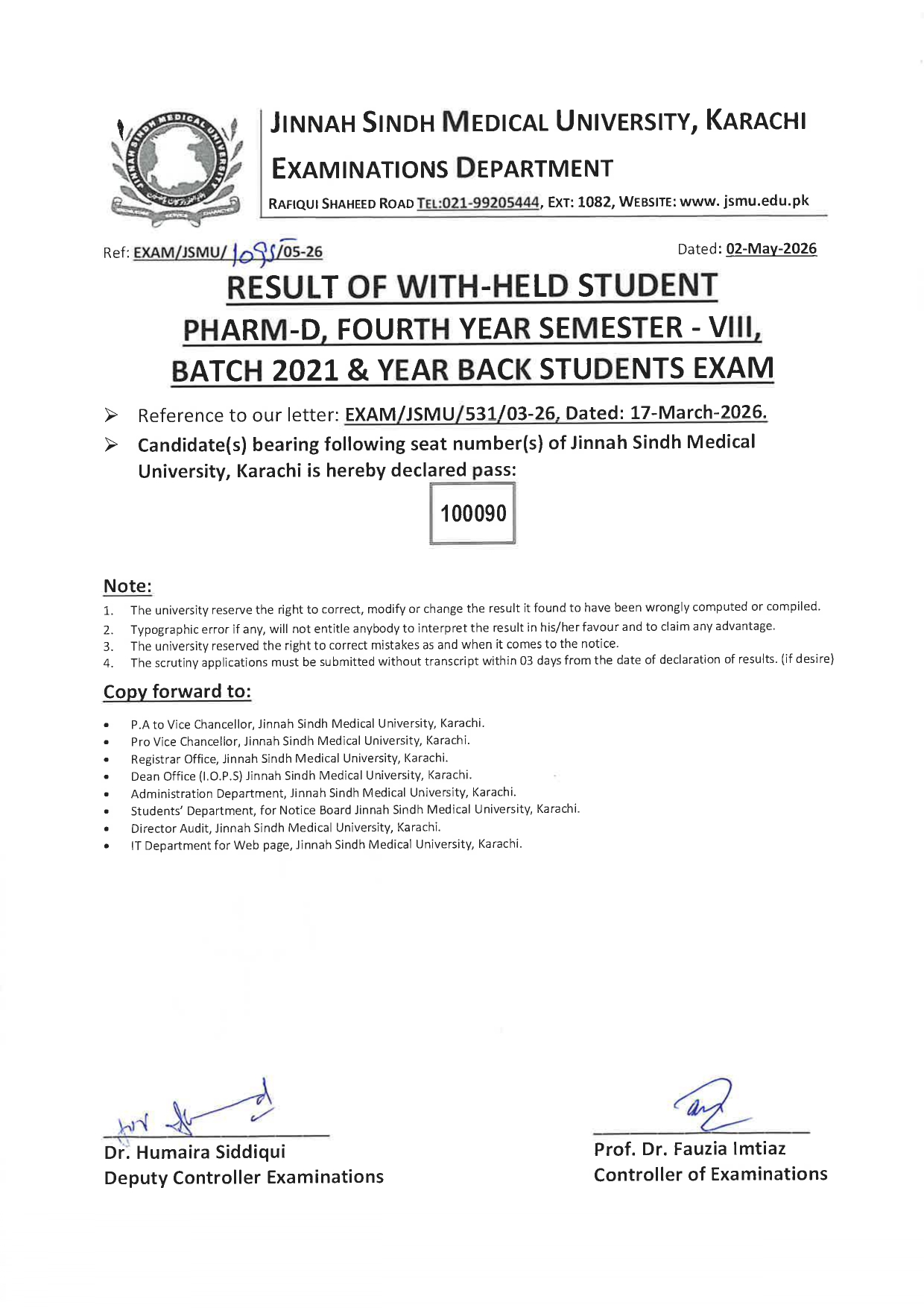 JSMU Result 2026 Released for PharmD 4th Year Semester VIII Exams