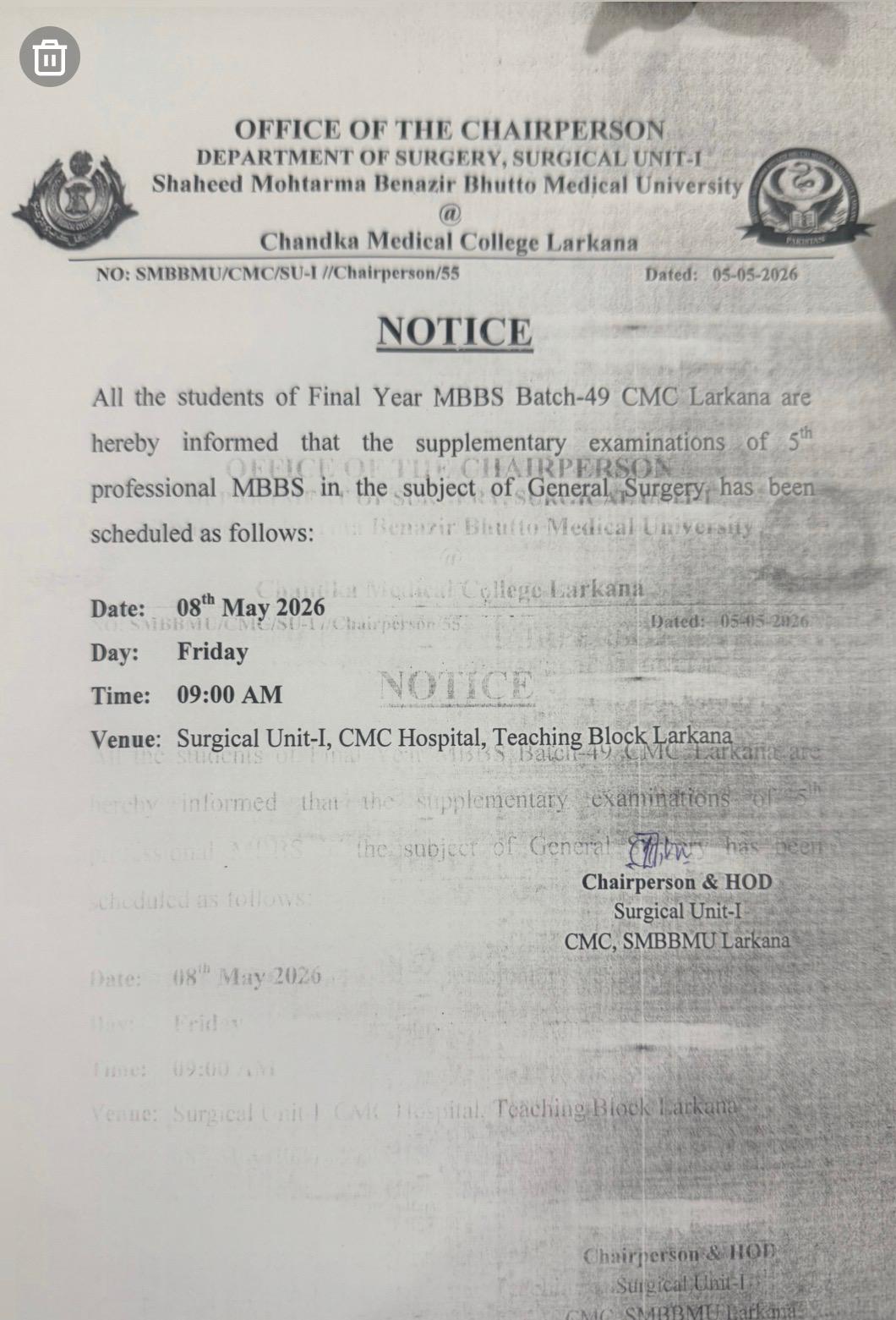 SMBBMU Exam Schedule 2026 for MBBS Batch 49 Exams Announced
