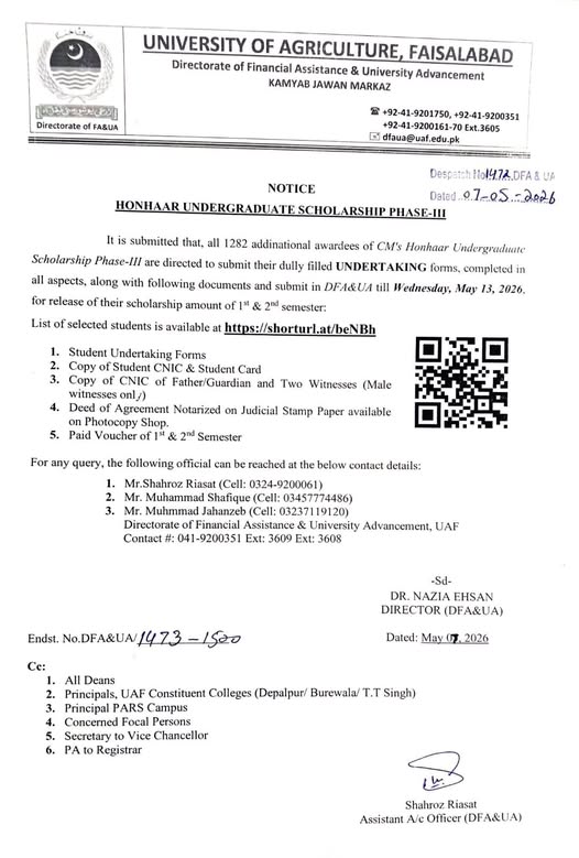 UAF Scholarship Documents Submission Notice 2026 Issued